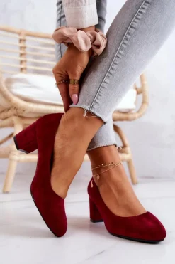 Hot Buty Sergio Leone Zamszowe Czółenka Na Słupku Sergio Leone PB178 Bordowe