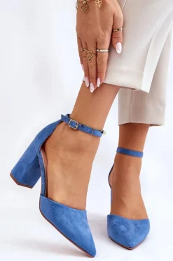 Online Zamszowe Czółenka Na Słupku Niebieskie Lexie Damskie Czółenka Zamszowe|Czółenka Na Słupku