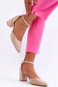 Czółenka Na Słupku|Czółenka Klasyczne>Boto Zamszowe Czółenka Na Słupku Beżowe Promise