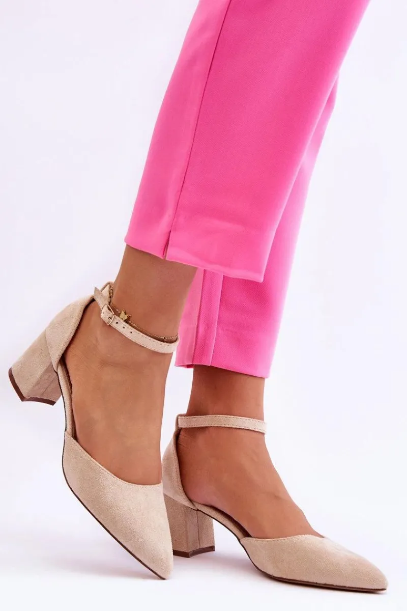 Czółenka Na Słupku|Czółenka Klasyczne>Boto Zamszowe Czółenka Na Słupku Beżowe Promise