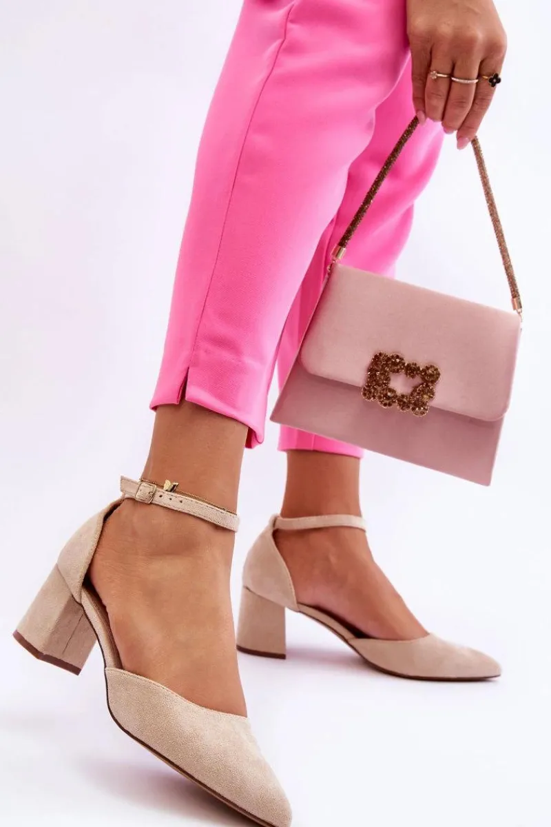 Czółenka Na Słupku|Czółenka Klasyczne>Boto Zamszowe Czółenka Na Słupku Beżowe Promise