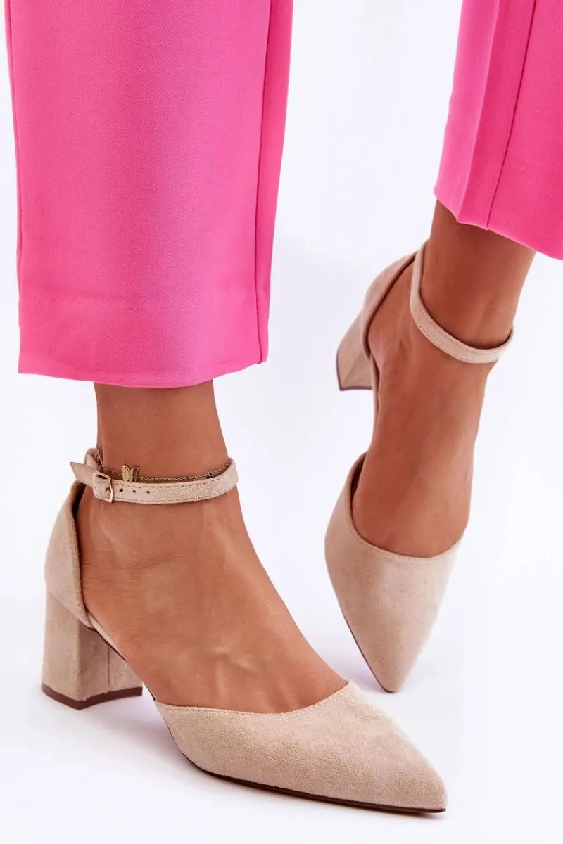 Czółenka Na Słupku|Czółenka Klasyczne>Boto Zamszowe Czółenka Na Słupku Beżowe Promise