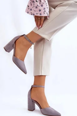 Czółenka Zamszowe|Czółenka Na Słupku>Boto Zamszowe Czółenka Na Słupku Szare Lexie