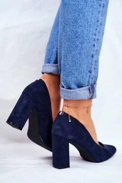 Clearance Buty Sergio Leone Zamszowe Czółenka Na Słupku Sergio Leone PB216 Granatowe