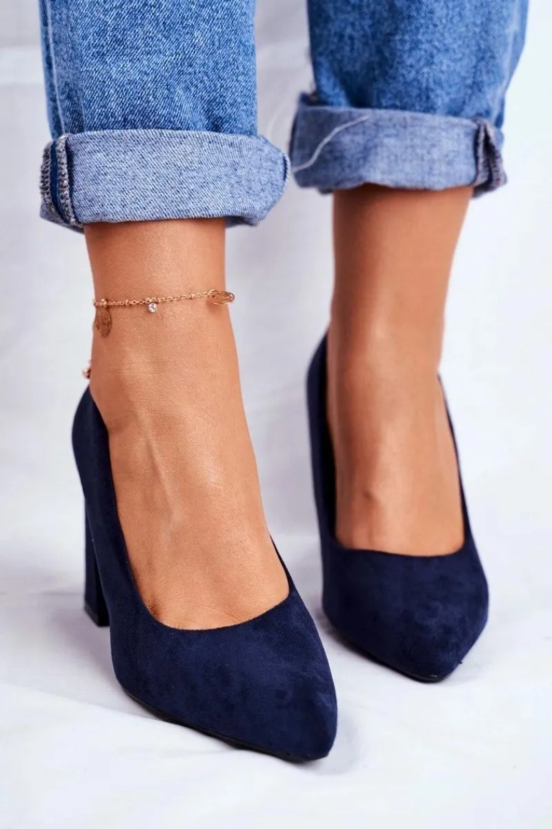 Clearance Buty Sergio Leone Zamszowe Czółenka Na Słupku Sergio Leone PB216 Granatowe