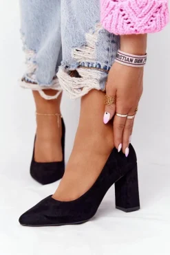 Czółenka Na Słupku>Buty Sergio Leone Zamszowe Czółenka Na Słupku Sergio Leone PB216 Czarne Czarny