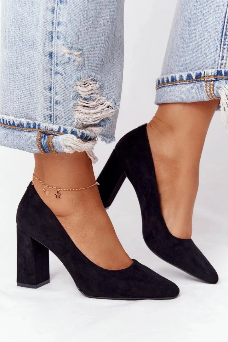 Czółenka Na Słupku>Buty Sergio Leone Zamszowe Czółenka Na Słupku Sergio Leone PB216 Czarne Czarny