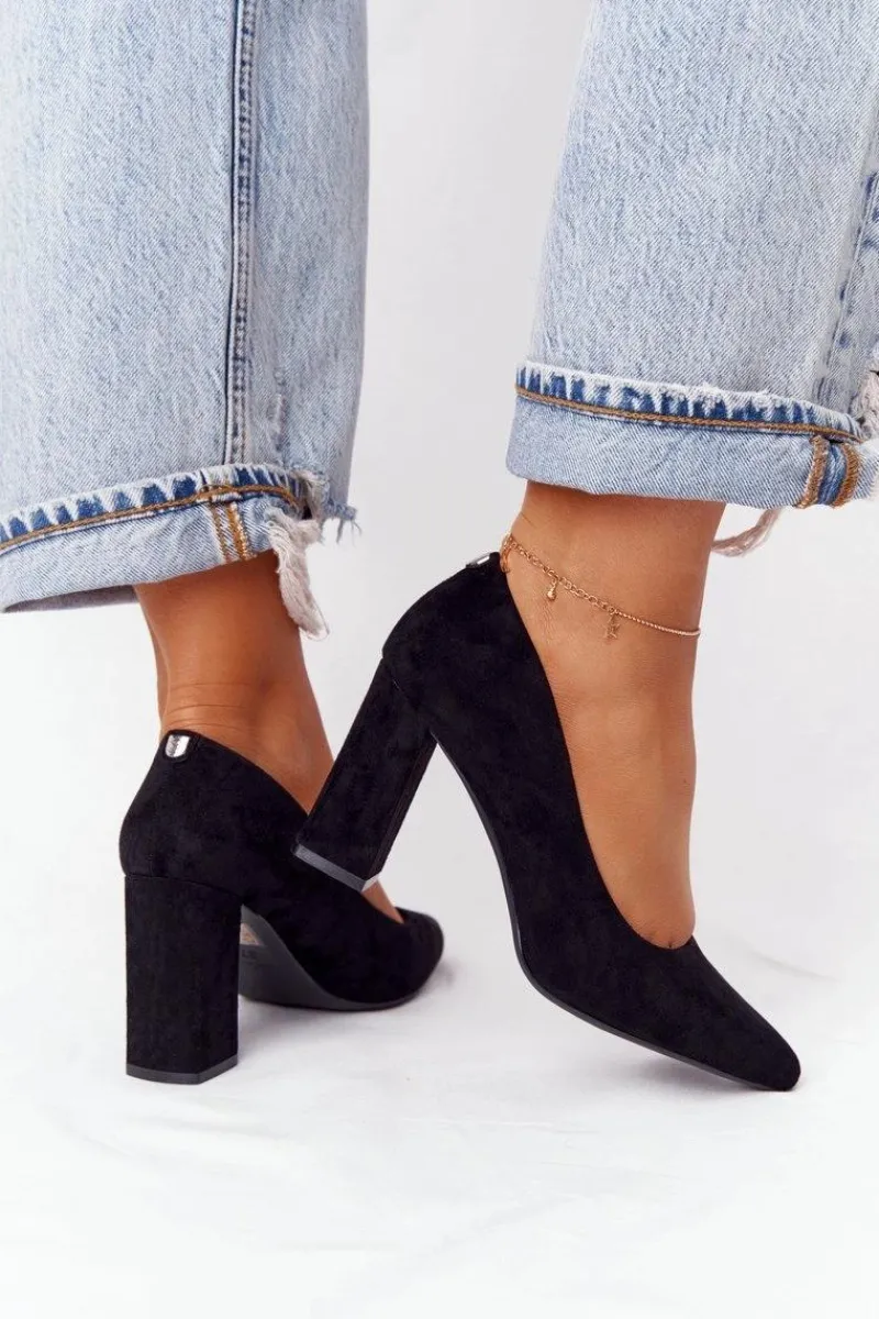 Czółenka Na Słupku>Buty Sergio Leone Zamszowe Czółenka Na Słupku Sergio Leone PB216 Czarne Czarny