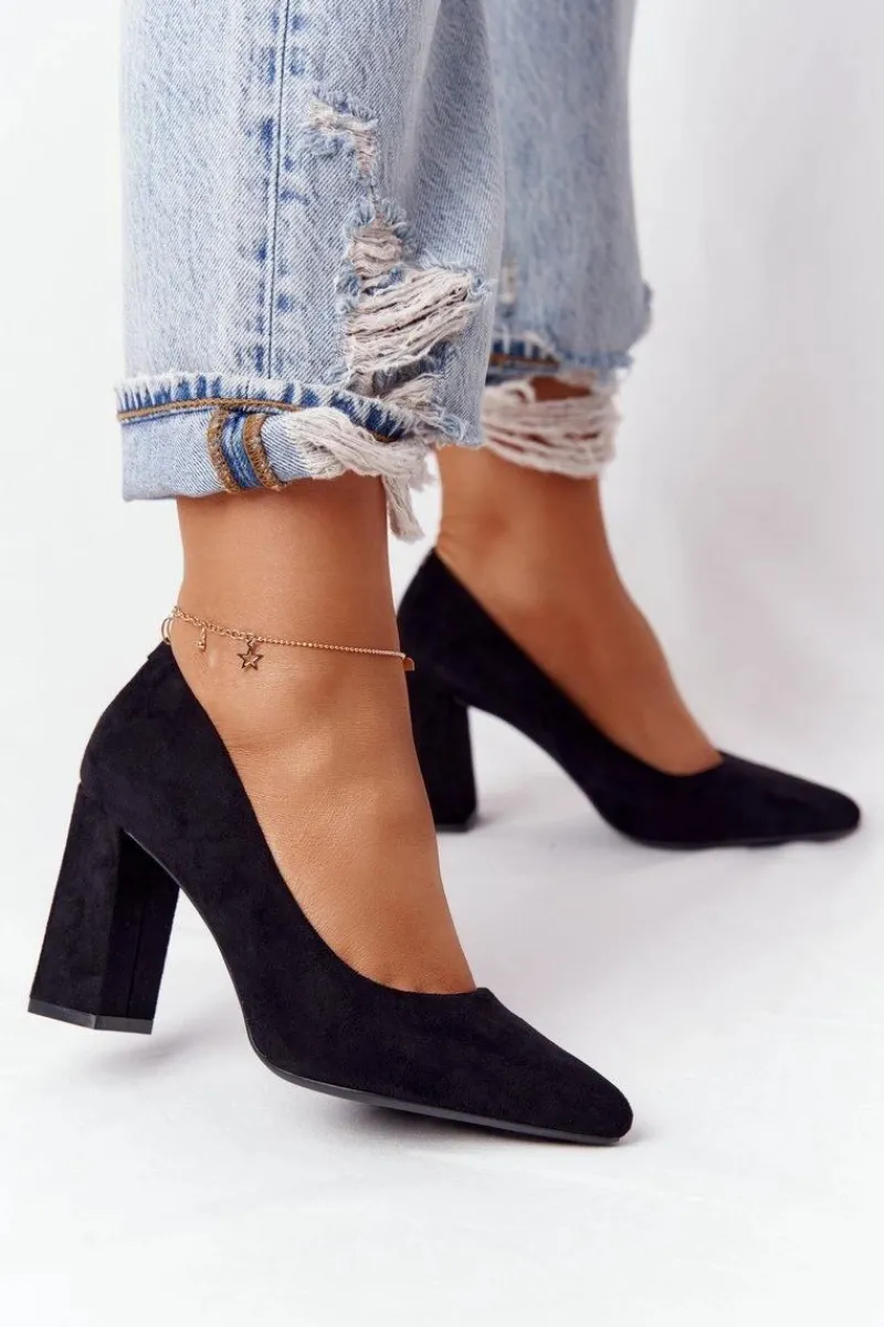 Czółenka Na Słupku>Buty Sergio Leone Zamszowe Czółenka Na Słupku Sergio Leone PB216 Czarne Czarny