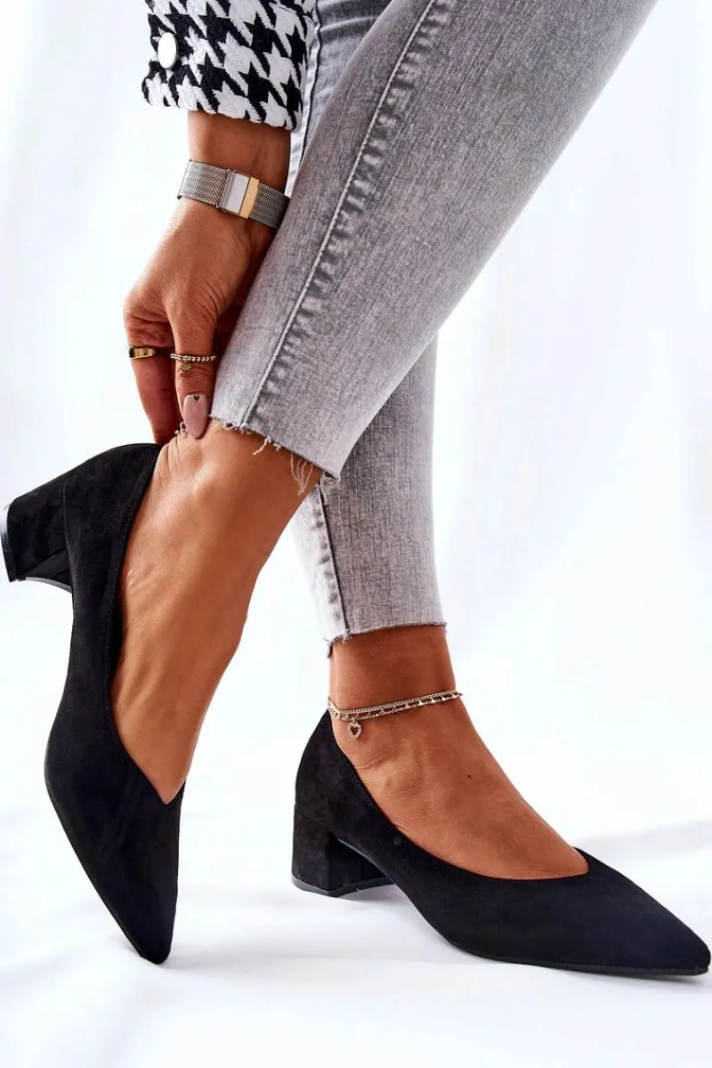 Czółenka Zamszowe|Czółenka Na Słupku>Boto Zamszowe Czółenka Na Słupku Czarne Rossie