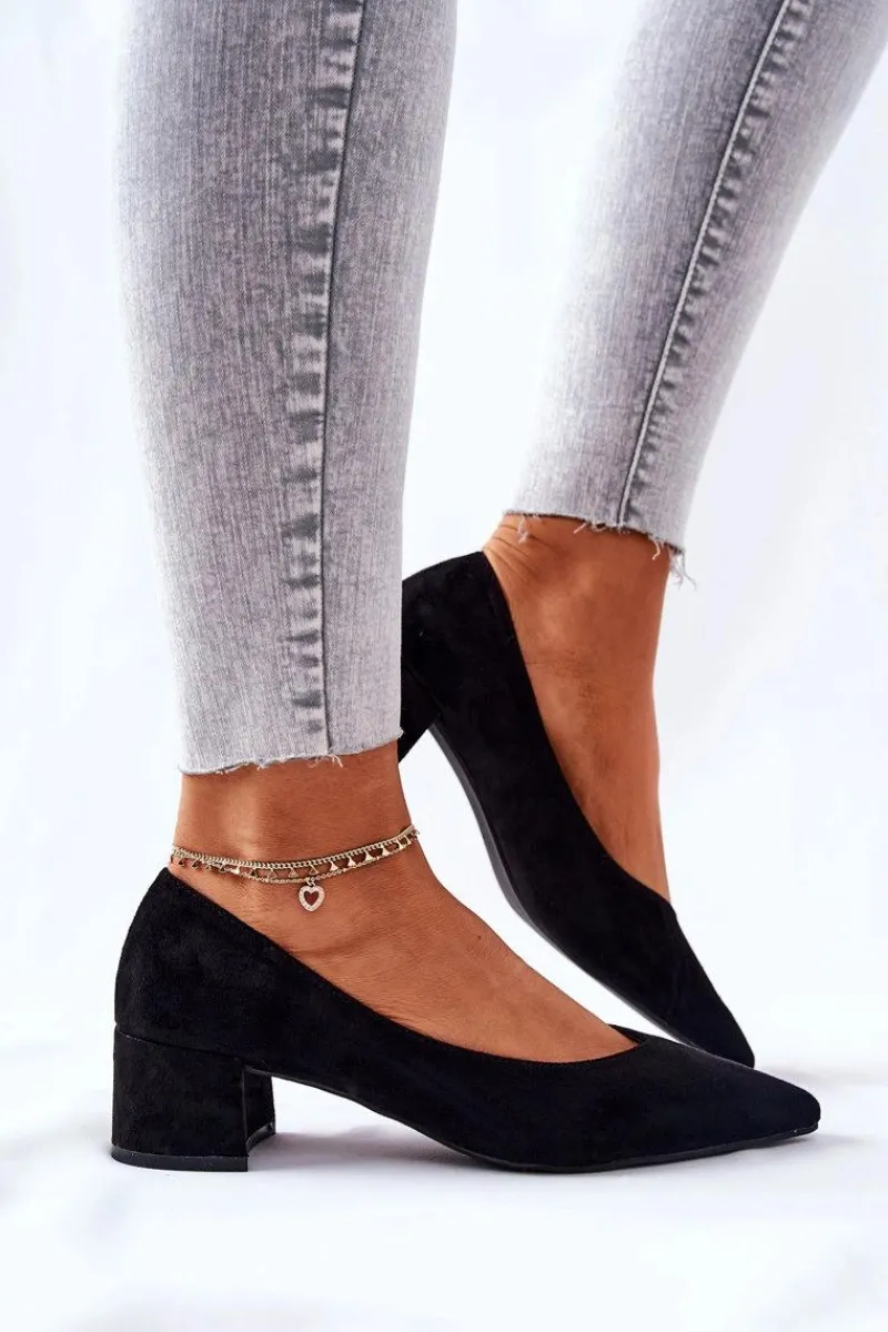 Czółenka Zamszowe|Czółenka Na Słupku>Boto Zamszowe Czółenka Na Słupku Czarne Rossie