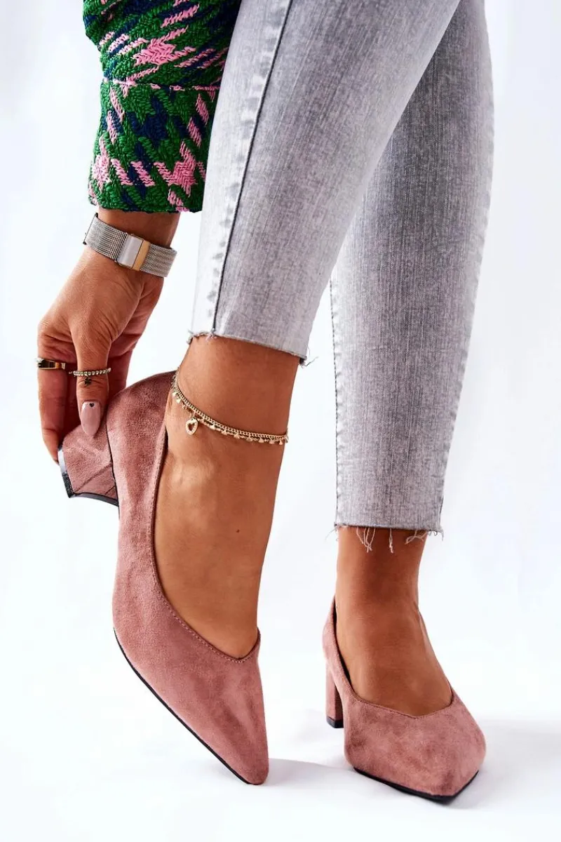 Outlet Boto Zamszowe Czółenka Na Słupku Różowe Rossie