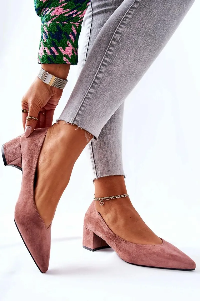 Outlet Boto Zamszowe Czółenka Na Słupku Różowe Rossie