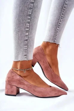 Outlet Boto Zamszowe Czółenka Na Słupku Różowe Rossie