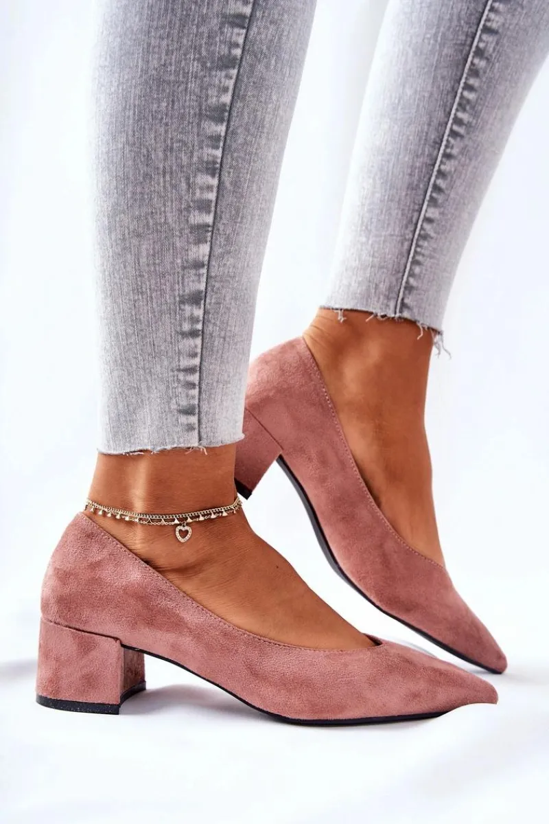 Outlet Boto Zamszowe Czółenka Na Słupku Różowe Rossie