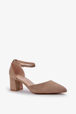 Czółenka Na Słupku|Czółenka Klasyczne>Boto Zamszowe Czółenka Na Słupku Ciemnobeżowe Promise Beżowy