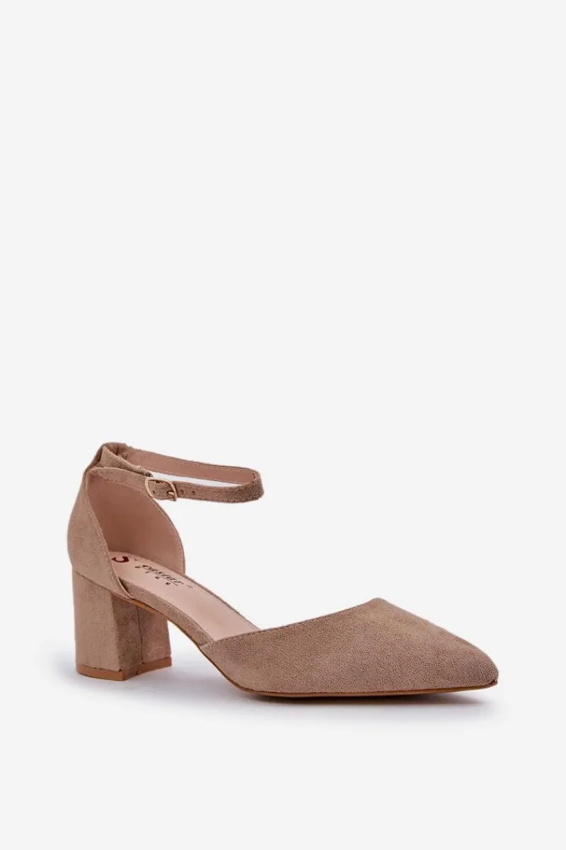 Czółenka Na Słupku|Czółenka Klasyczne>Boto Zamszowe Czółenka Na Słupku Ciemnobeżowe Promise Beżowy