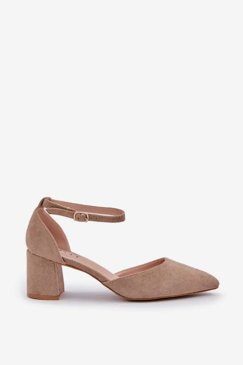 Czółenka Na Słupku|Czółenka Klasyczne>Boto Zamszowe Czółenka Na Słupku Ciemnobeżowe Promise Beżowy