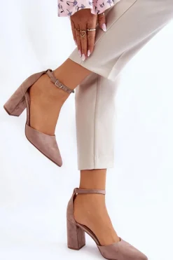 Best Boto Zamszowe Czółenka Na Słupku Ciemnobeżowe Lexie