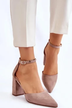 Best Boto Zamszowe Czółenka Na Słupku Ciemnobeżowe Lexie