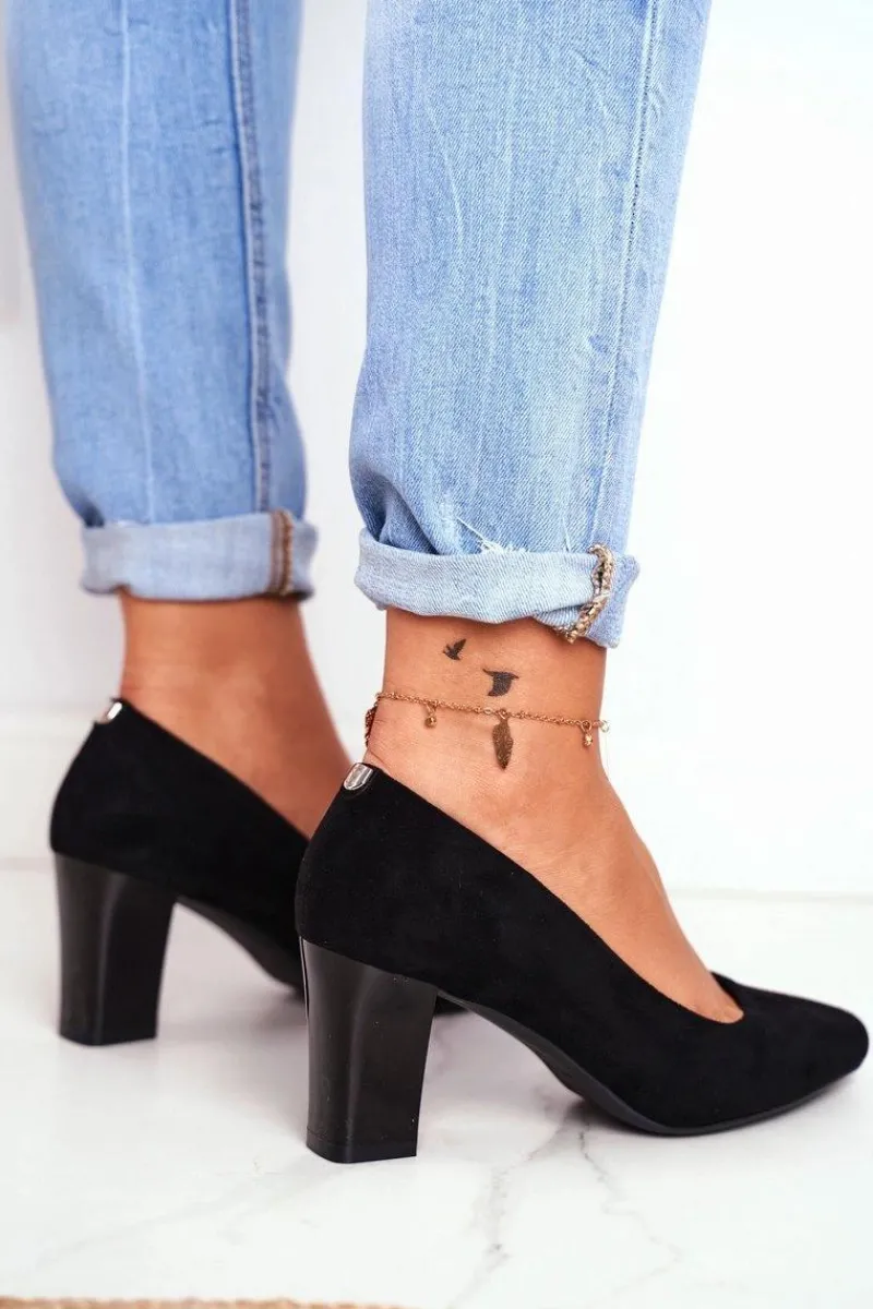 Buty Sergio Leone Zamszowe Czółenka Na Słupku Sergio Leone PB403 Czarne