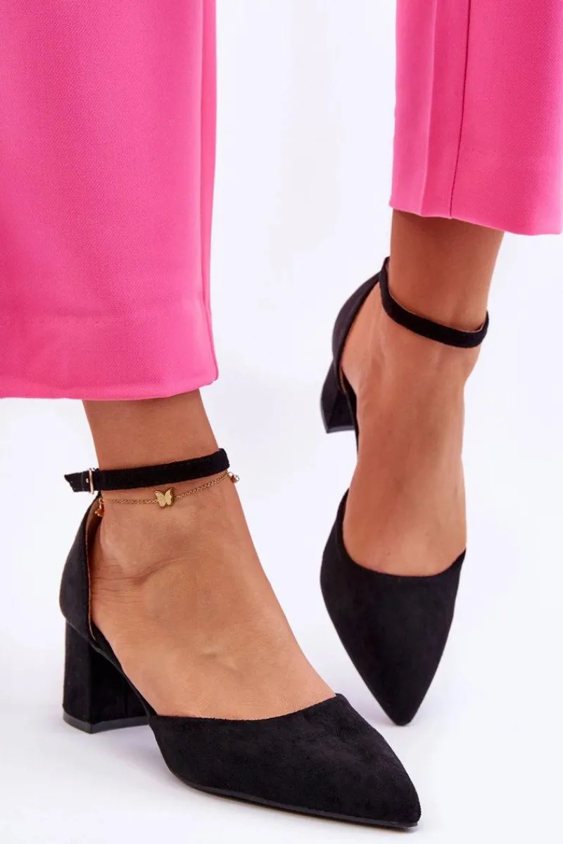 Clearance Boto Zamszowe Czółenka Na Słupku Czarne Promise