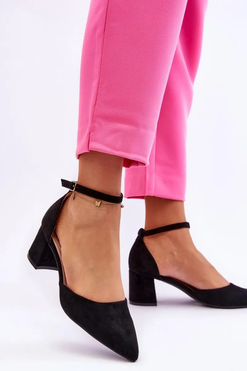 Clearance Boto Zamszowe Czółenka Na Słupku Czarne Promise