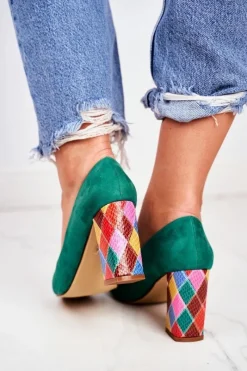 New Buty Sergio Leone Zamszowe Czółenka Sergio Leone PB135 Zielone