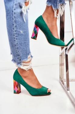 New Buty Sergio Leone Zamszowe Czółenka Sergio Leone PB135 Zielone