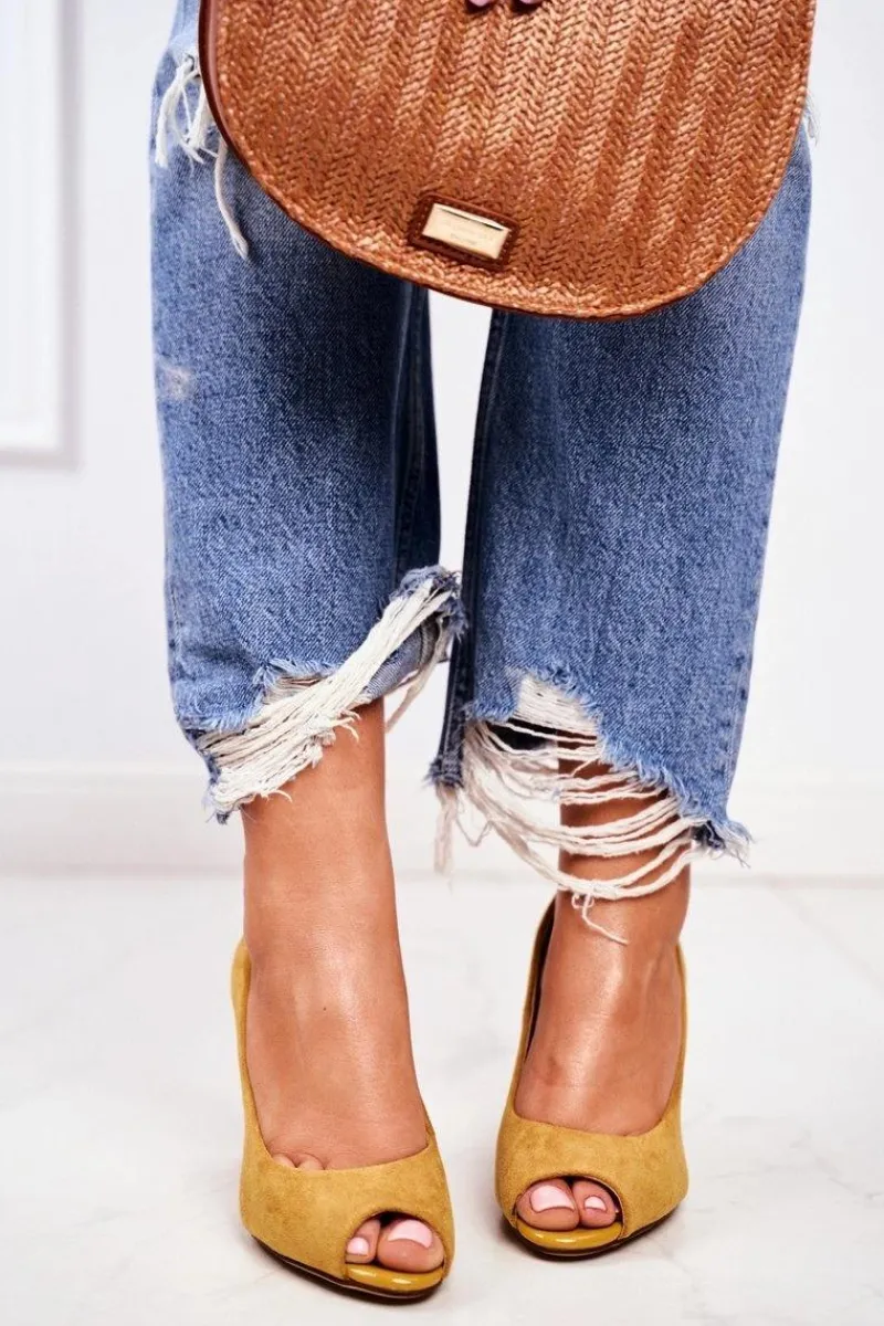 Outlet Zamszowe Czółenka Sergio Leone PB135 Żółte Damskie Czółenka Zamszowe|Czółenka Klasyczne