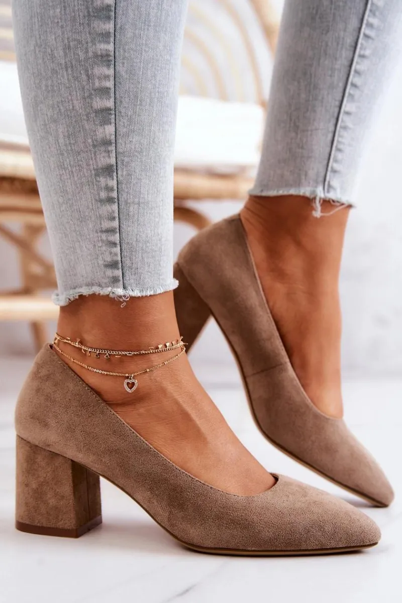 Discount Buty Sergio Leone Zamszowe Czółenka Sergio Leone PB411 Beżowe