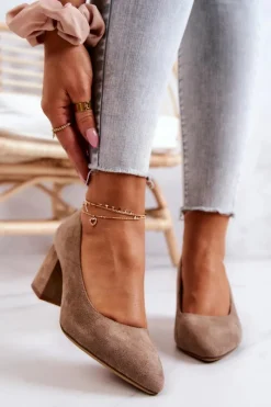 Discount Buty Sergio Leone Zamszowe Czółenka Sergio Leone PB411 Beżowe