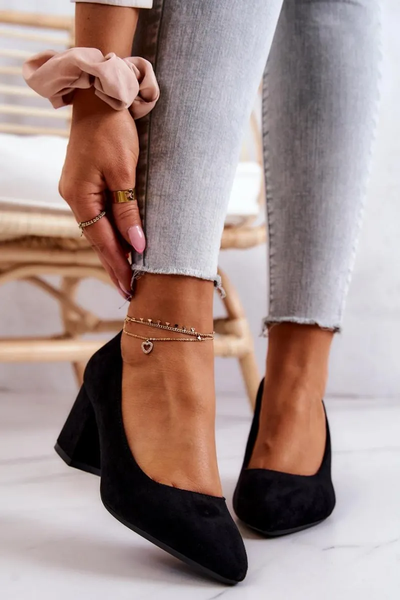 Czółenka Zamszowe|Czółenka Na Słupku>Buty Sergio Leone Zamszowe Czółenka Sergio Leone PB411 Czarne