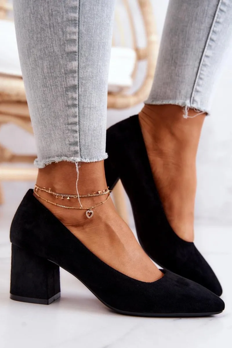 Czółenka Zamszowe|Czółenka Na Słupku>Buty Sergio Leone Zamszowe Czółenka Sergio Leone PB411 Czarne