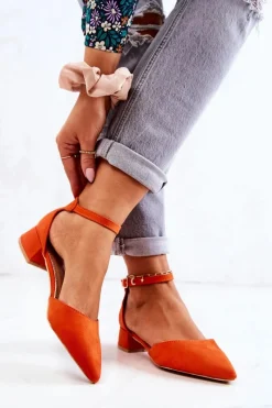 Sale Zamszowe Czółenka W Szpic Pomarańczowe Calliope Damskie Czółenka Zamszowe|Czółenka Na Słupku