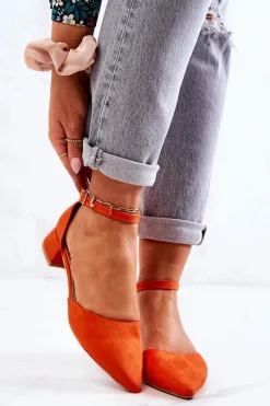 Sale Zamszowe Czółenka W Szpic Pomarańczowe Calliope Damskie Czółenka Zamszowe|Czółenka Na Słupku