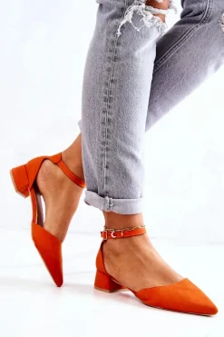 Sale Zamszowe Czółenka W Szpic Pomarańczowe Calliope Damskie Czółenka Zamszowe|Czółenka Na Słupku