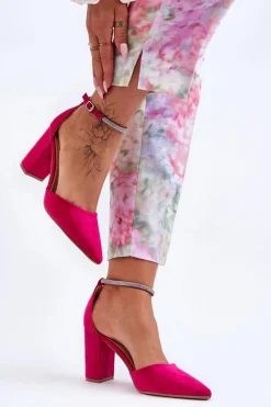 Hot Boto Zamszowe Czółenka Z Cyrkoniami Fuksja Diamond