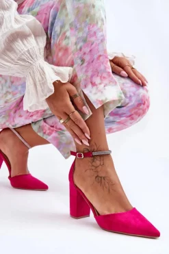 Hot Boto Zamszowe Czółenka Z Cyrkoniami Fuksja Diamond