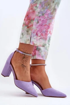 Clearance Boto Zamszowe Czółenka Z Cyrkoniami Fioletowe Diamond