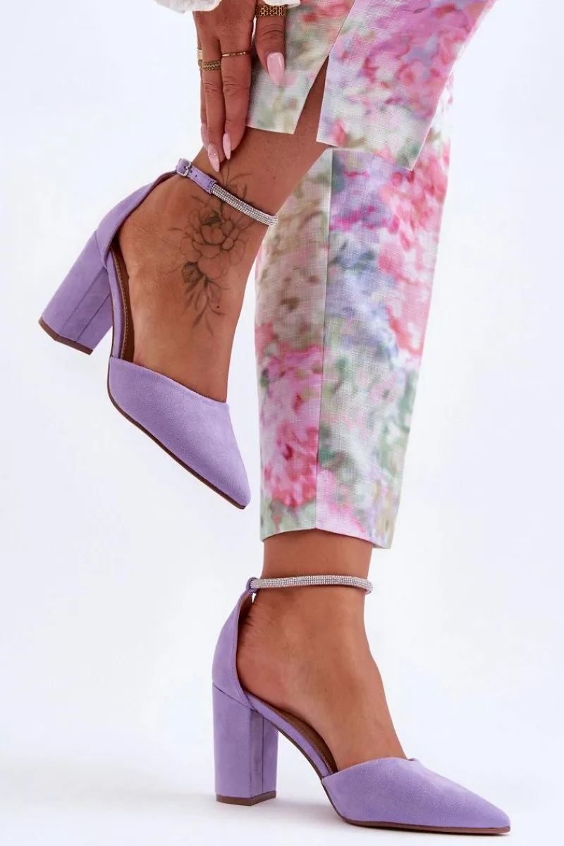 Clearance Boto Zamszowe Czółenka Z Cyrkoniami Fioletowe Diamond