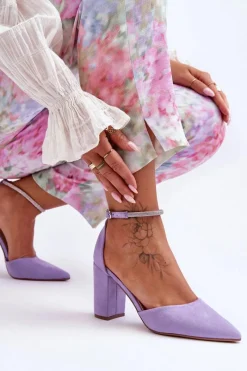 Clearance Boto Zamszowe Czółenka Z Cyrkoniami Fioletowe Diamond