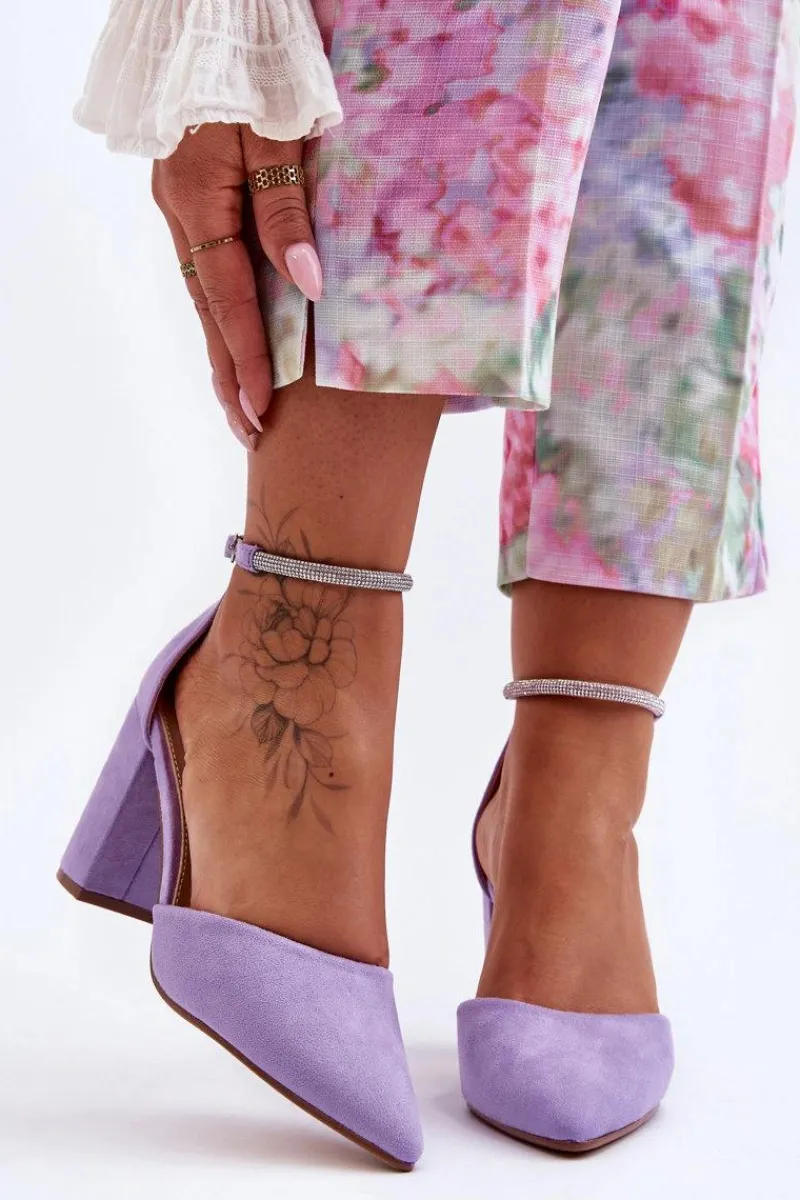 Clearance Boto Zamszowe Czółenka Z Cyrkoniami Fioletowe Diamond