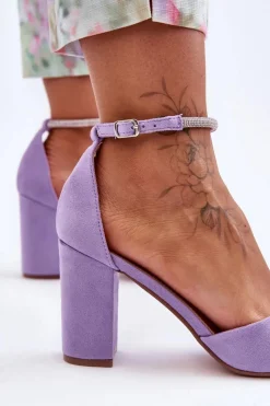 Clearance Boto Zamszowe Czółenka Z Cyrkoniami Fioletowe Diamond