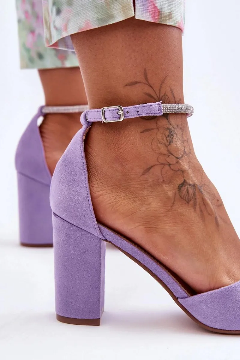 Clearance Boto Zamszowe Czółenka Z Cyrkoniami Fioletowe Diamond