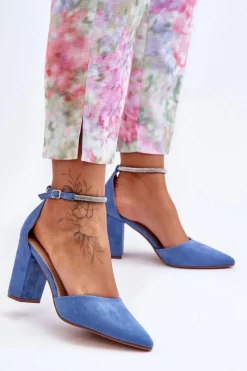 Discount Zamszowe Czółenka Z Cyrkoniami Niebieskie Diamond Damskie Czółenka Zamszowe|Czółenka Na Słupku