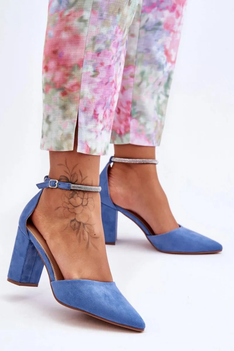 Discount Zamszowe Czółenka Z Cyrkoniami Niebieskie Diamond Damskie Czółenka Zamszowe|Czółenka Na Słupku