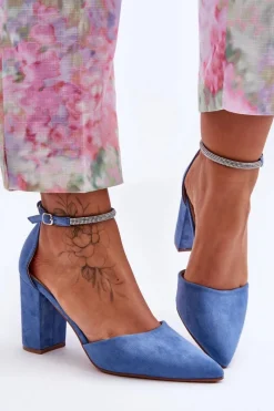 Discount Zamszowe Czółenka Z Cyrkoniami Niebieskie Diamond Damskie Czółenka Zamszowe|Czółenka Na Słupku