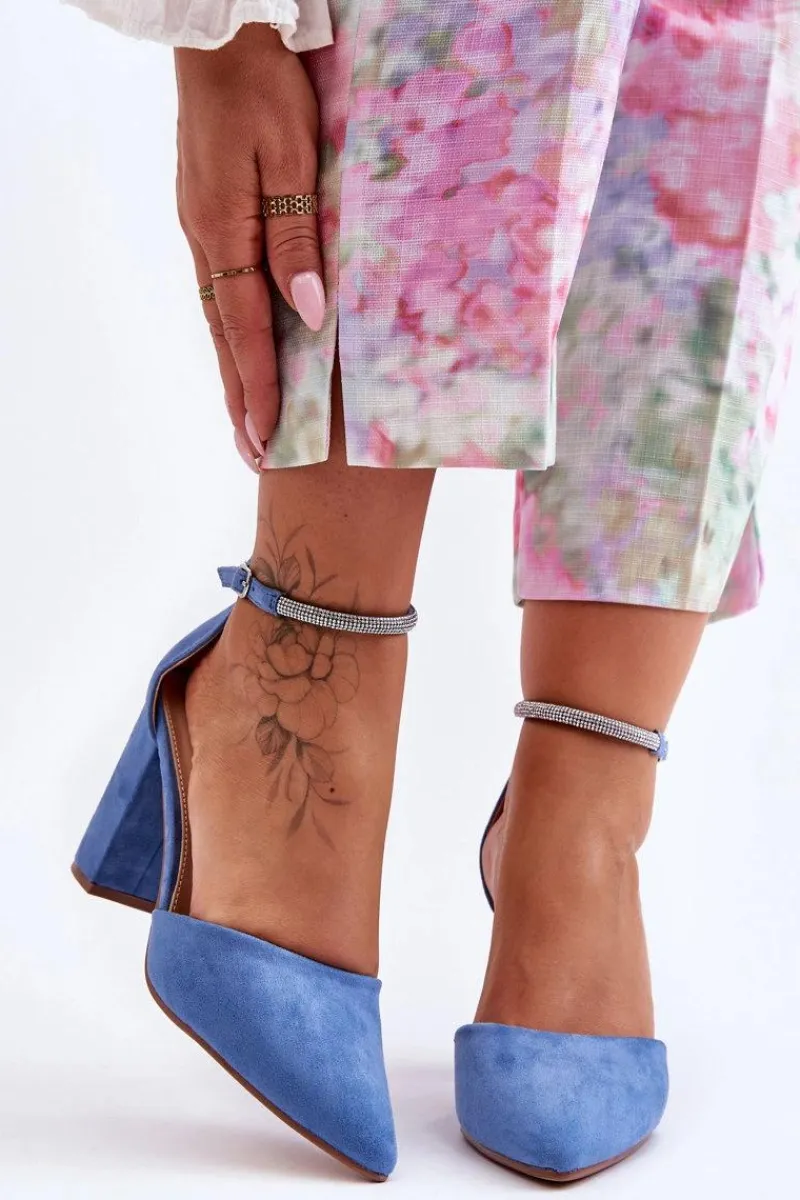 Discount Zamszowe Czółenka Z Cyrkoniami Niebieskie Diamond Damskie Czółenka Zamszowe|Czółenka Na Słupku