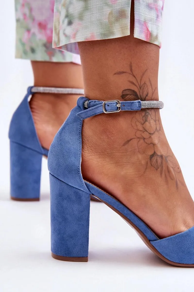 Discount Zamszowe Czółenka Z Cyrkoniami Niebieskie Diamond Damskie Czółenka Zamszowe|Czółenka Na Słupku